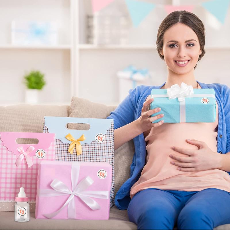 24/48 Pcs Baby Shower Prize Mini Baby Bottles Chug Plastic Milk Bottles Candy Baby Bottles with Thank You Showering Stickers and Bows Thank You Gifts for Guests,Birthday Party Baby Shower Favors Gift