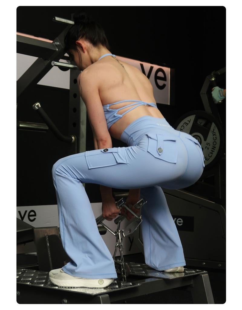 YEOREO CoreFlex High Waist Tummy Control Flare Leggings with Pockets Seamless Scrunch Butt-Lift Cargo Yoga Gym Pants