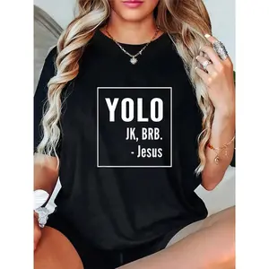 100% Cotton YOLO JK BRB Jesus T-Shirt Christian Catholic Funny Shirt T-Shirt