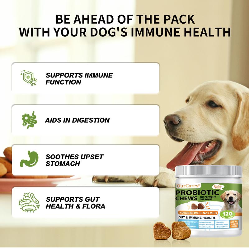 OurCares Probiotics for Dogs Support Gut Health Occasional Diarrhea Digestive Health & Seasonal Allergies Dog Probiotics Soft Chew for Pet Immune System Chicken 120 Soft Chews Pet Daily Chews Snacks
