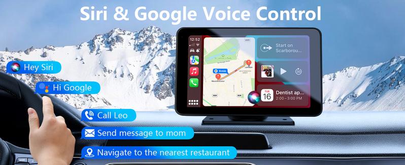 【Hieha】New Year Gift: 2026 Wireless Portable Carplay and Android Auto 7" Touchscreen Bluetooth 5.2 Carplay Screen with Mirror Link AUX FM for All Vehicles