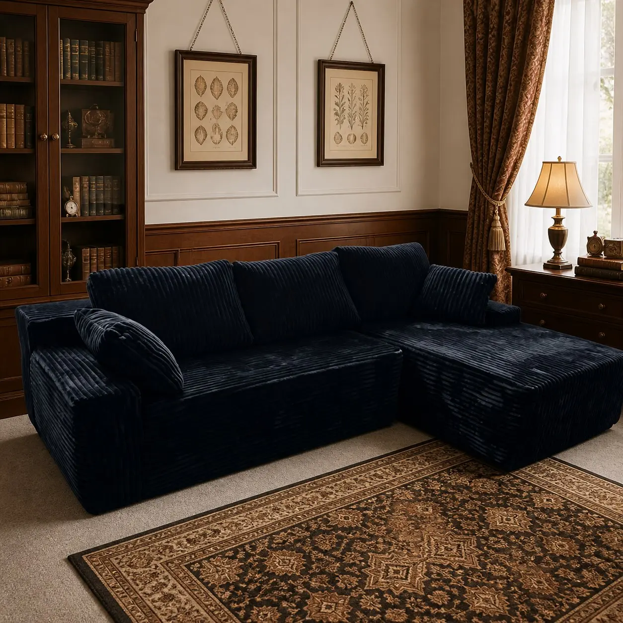 96" Modular Sectional Sofa Couches L-Shape Couch 3 Seat Modular Sofa Corduroy Memory Foam Sectional Boneless Couches for Living Room, Cloud Couch with Oversized Chaise(Black, Right Facing)