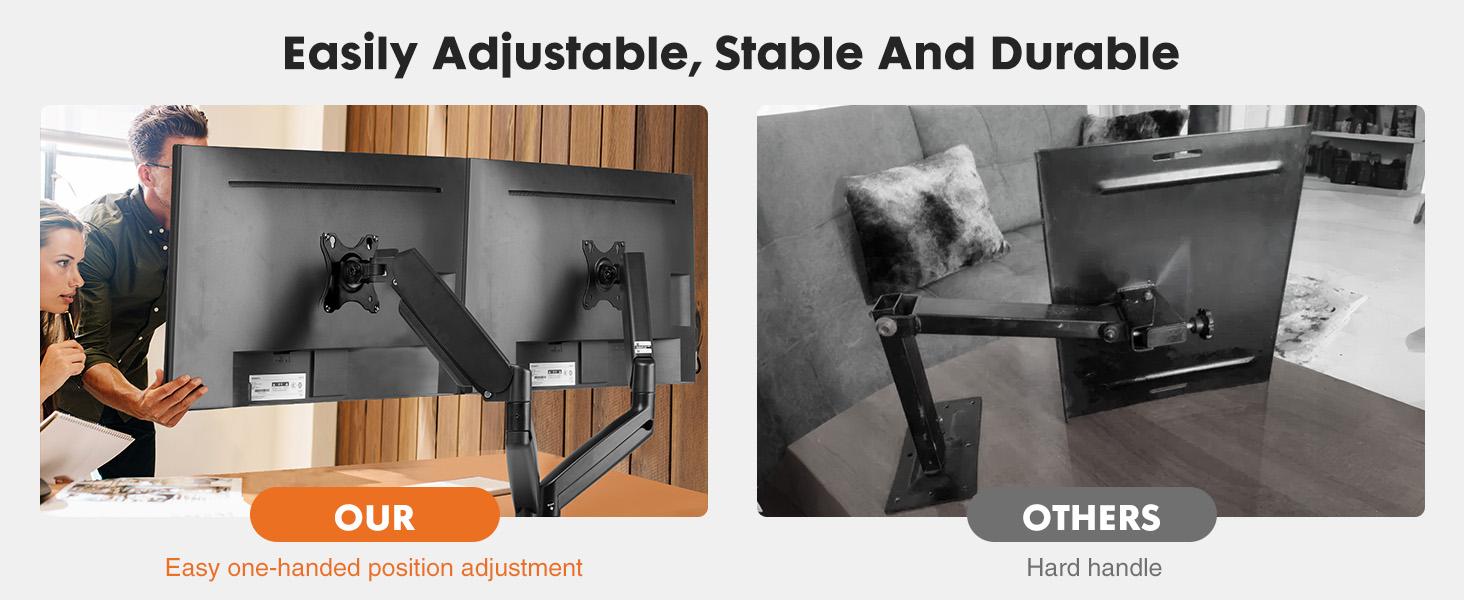 Sweet Furniture F Monitor Stand - Adjustable Desk Mount Arm for 15 - 27  Inch Monitors, Heavy Duty Screen Mount with Gas Spring, Clamp & Grommet Base