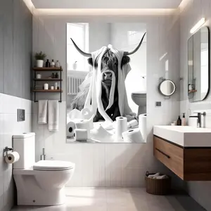 Funny Highland Cow Black And White Art Painting Decorative Classic Poster Art Wall Art Oil Painting Art Canvas Poster Decorative Painting Porch Living Room Art Decoration