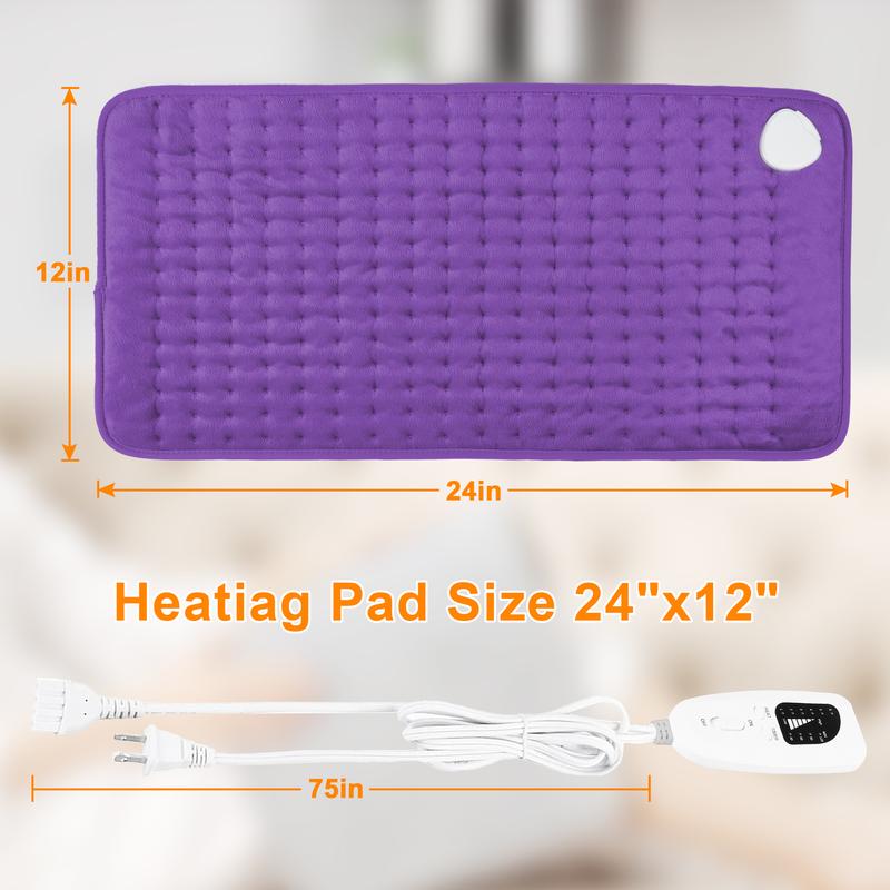 Deepsoon Heating pad, 33in×17in, 24in×12in, 6 temperature levels and 4 time settings, portable, back, neck, shoulders and legs heating, machine washable, perfect holiday gift for men, women, parents, Christmas gift