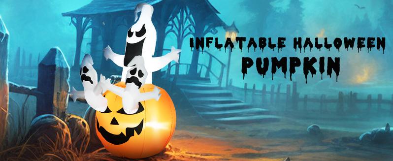 HOMCOM 6' Inflatable Halloween Jack-O-Lantern Pumpkin and Ghosts , Blow Up Outdoor LED Yard Display, Waterproof