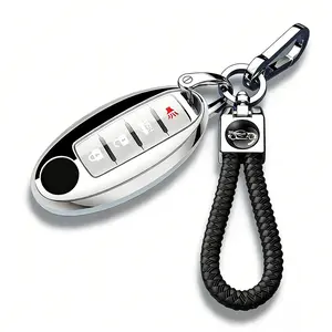 Key Fob Cover for Nissan 3/4/5 Button Purple with Bling Keychain Girly Car Keys Case Shell Full Covers Protector Accessories for Altima Sentra Rogue Maxima Armada Murano Pathfinder Versa TPU （Men and women）