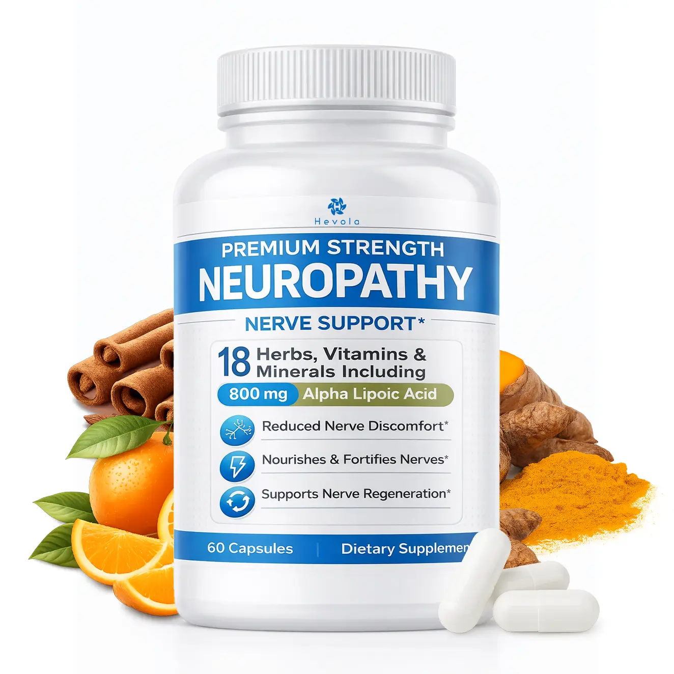 Peripheral Neuropathy Support Dietary Supplement - 60 Capsules, 800mg Pure Alpha Lipoic Acid Maximum Strength, Herbal Dietary Vitamin Natural Supplements for Finger, Hand, Toe & Foot Nerve Fortification
