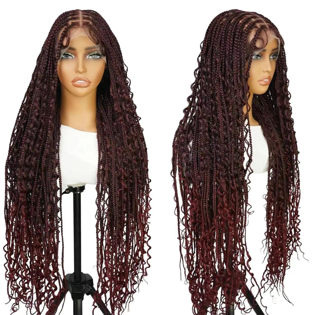 Wiggins 36 Inch Box Braided Wigs Full Lace Front Wig Synthetic Long Braided Wig Synthetic Braided Wigs With Boho Curly Ends WeeklyDeals #SpringStatements