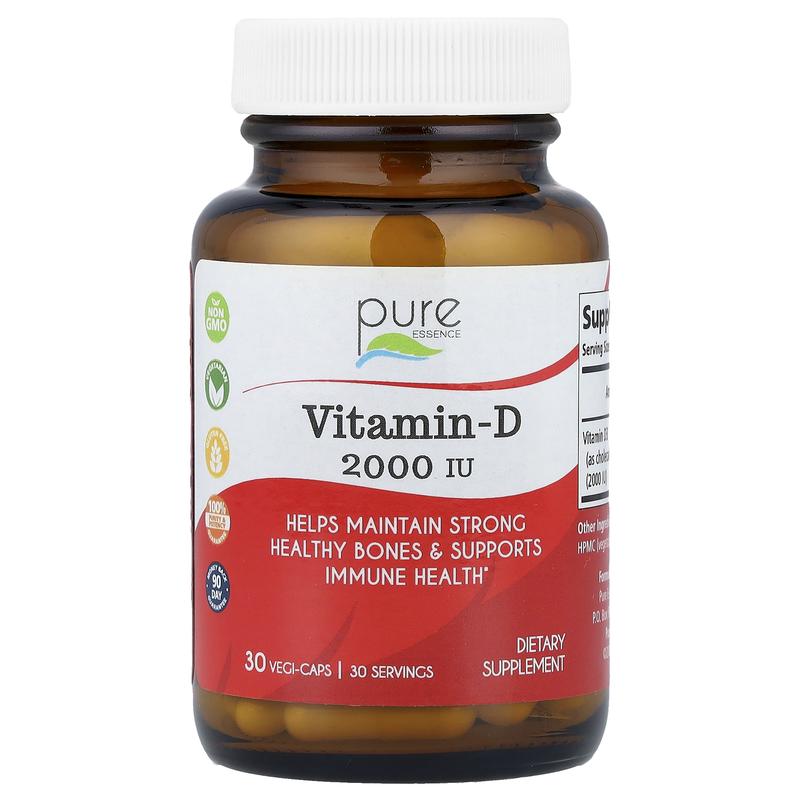 Pure Essence Vitamin-D, 2,000 IU, 30 Vegi-Caps