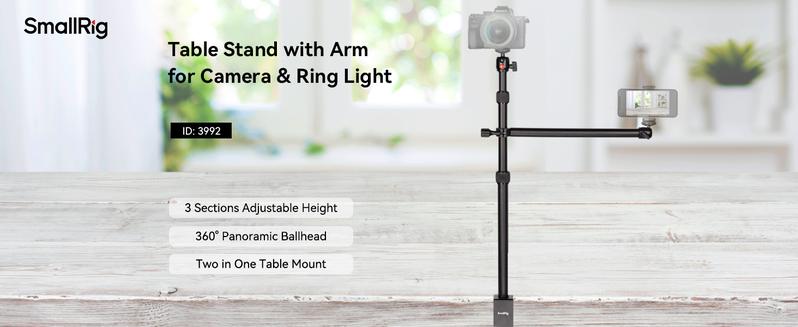 SmallRig Camera Desk Mount Table Stand with Magic Arm and 1/4" Ball Head, 13"-35.4" Adjustable Light Stand, Tabletop C Clamp for DSLR Camera, Ring Light, Live Streaming, Photo Video Shooting - 3992