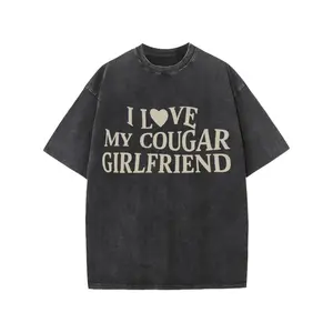 Washed Cotton T Shirt Featuring I Love My Cougar Girlfriend Text Design