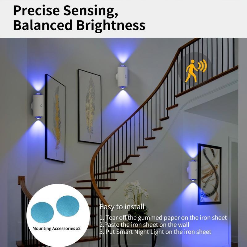 Rechargeable LED Motion Sensor Night Light – 8 Ambient Colors, Auto-On, Long Battery Life, Stick Anywhere, No Outlet Needed – Cozy, Plug-Free Lighting for Bedroom, Bathroom, Stairs & More!