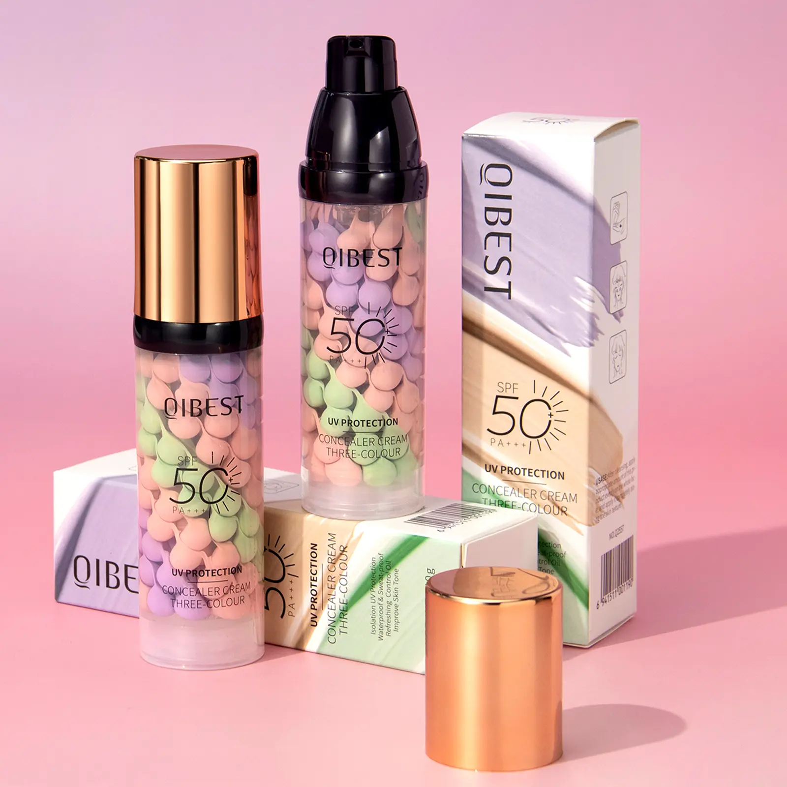 3-in-1 Color Correcting Facial Serum,Moisturizing Primer, , SPF 50 PA++ +Brightening Primer for Even Skin Tone, OilControl & Refreshing, Purple, Pink & GreenTones,travel essentials