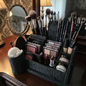 Gothic Makeup Organizer Vanity Storage with Brush Holder – 2 Sizes