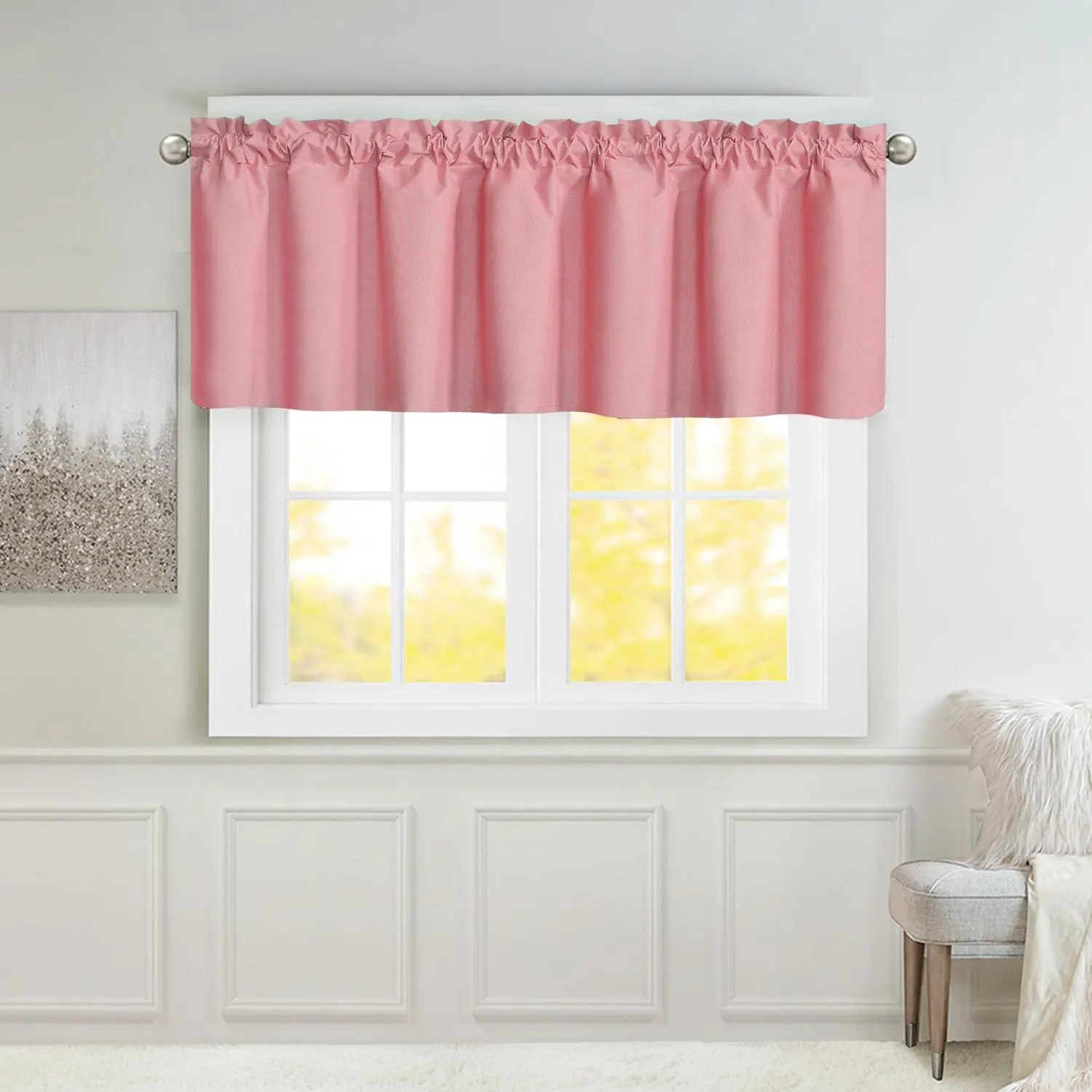 Complete 2-Piece Blackout Valance Set 39x20 Inch Rod Pocket Window Treatment Insulated Short Curtain for Kitchen Minimalist Style Drape langsir bidai blackout sheer Ring brocade blind langsir hook rod gradient cabinet