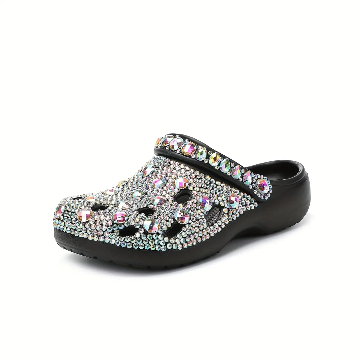 Women's Stylish Sequin & Rhinestone EVA Upper Ankle Round Toe Slip On Clog Slippers - Lightweight EVA Thick-Sole Platform, Comfortable Slide with Beer Charms, Crystal Accents, Girl Casual Footwear