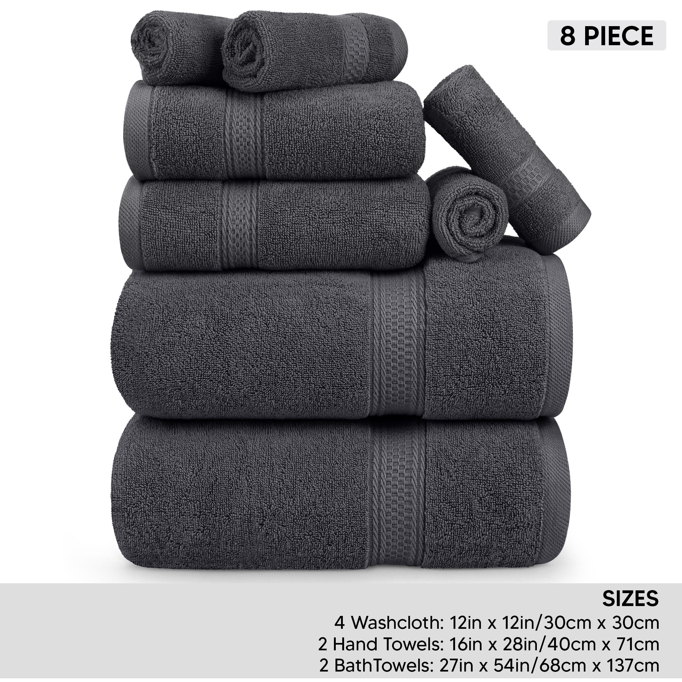 Utopia Towels 8 Piece Premium Towel Set 2 Bath 2 Hand & 4 Wash Cloths 600 GSM 100% Ring Spun Cotton Highly Absorbent for Bathroom Gym Hotel Spa Grey