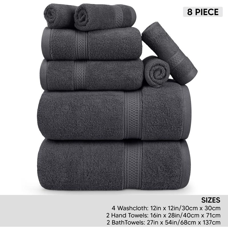 Utopia Towels 8 Piece Premium Towel Set 2 Bath 2 Hand & 4 Wash Cloths 600 GSM 100% Ring Spun Cotton Highly Absorbent for Bathroom Gym Hotel Spa Grey