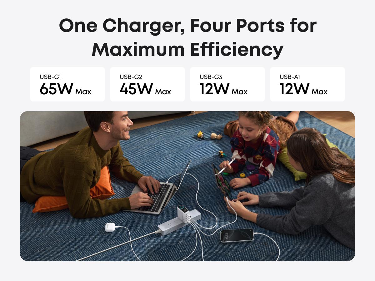 [Live Only] Anker 140W Laptop Charger, 4-Port Multi-Device Charging, 140W Max USB-C Charger, Advanced GaN Power, Intuitive Touch Controls, for MacBook, iPhone 16 Series, Galaxy, Pixel, and More