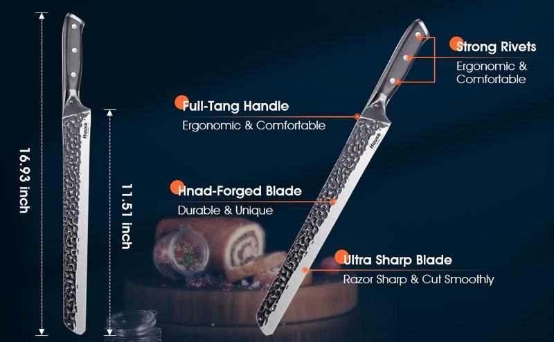 【February Faves】Huusk Japan 12 Inch Hand Forged Slicing Knife for Meats, Ribs, Roasts - Brisket Carving Knife for BBQ and Christmas Gifts – Perfect Father's Day  Gift!