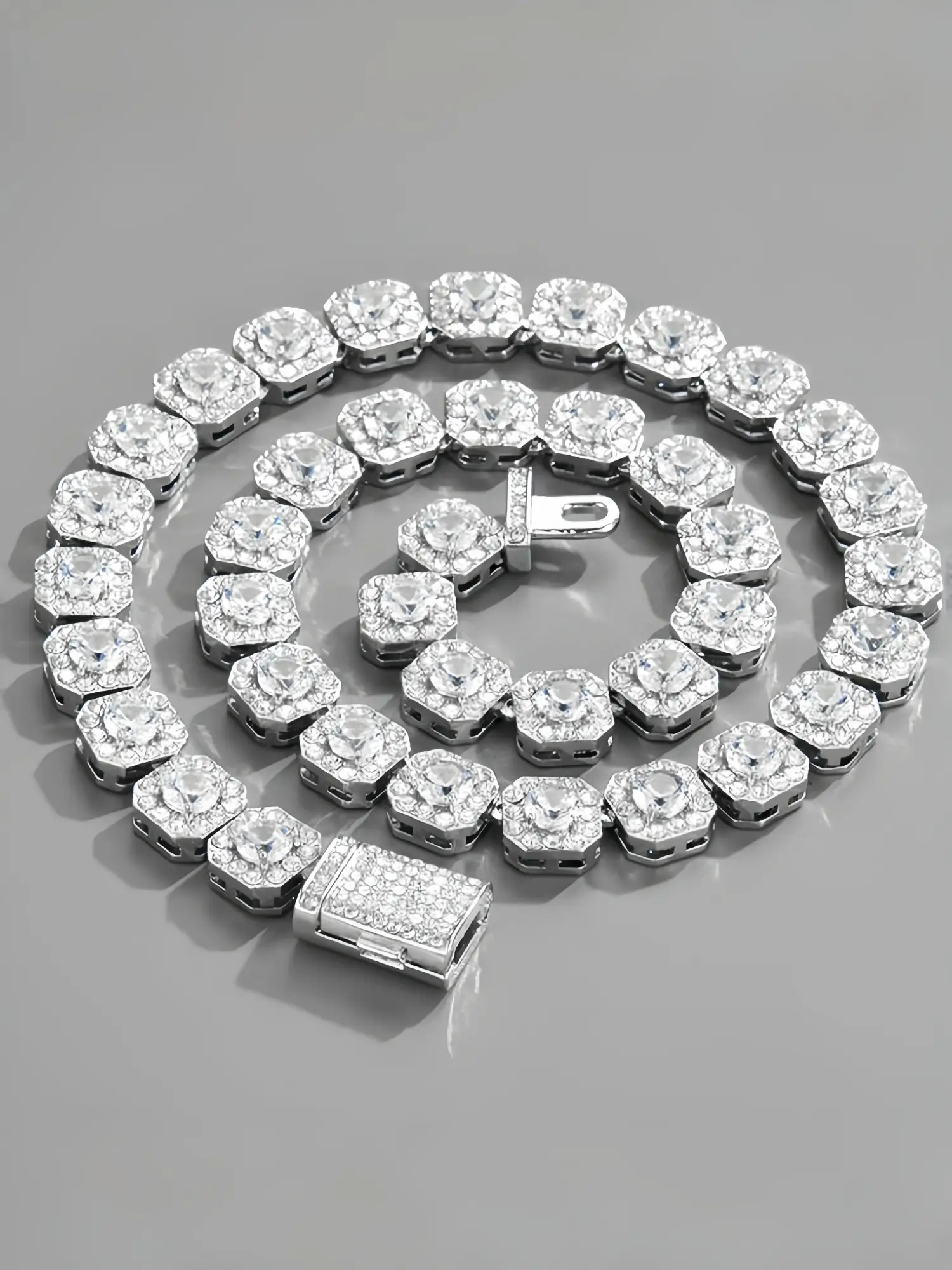 11mm Square Zircon Rock Sugar Chain Full Diamond Cuban Chain Jewelry, Perfect Gift Idea, Jewel Necklace