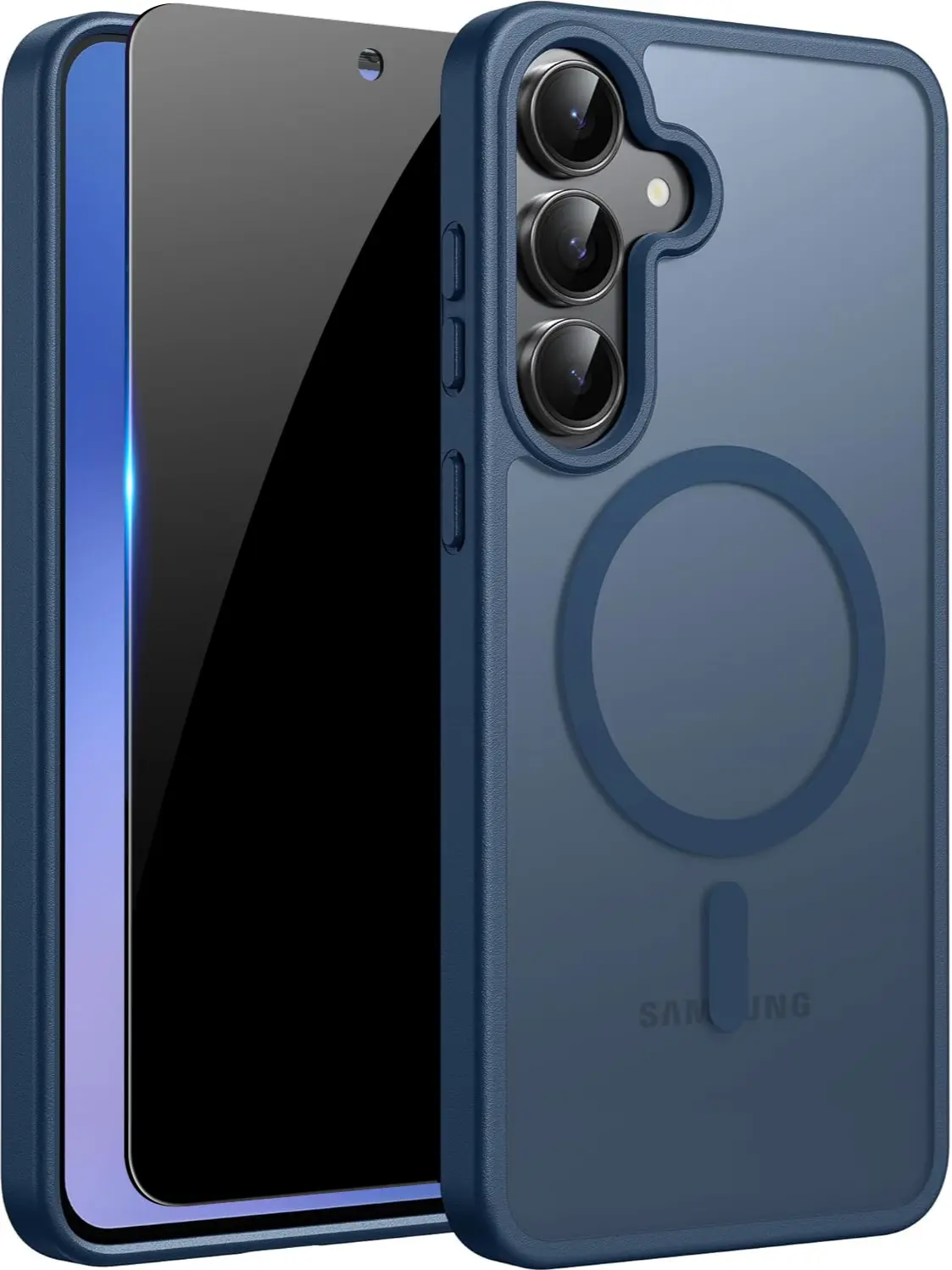Magnetic Smartphone & Cellphone Case for Samsung Galaxy S25 FE - MagSafe-Compatible, Translucent Matte, Anti-Scratch Coat, Slim Cover with Privacy Screen Protector, Blue Mobile Accessory, Protection