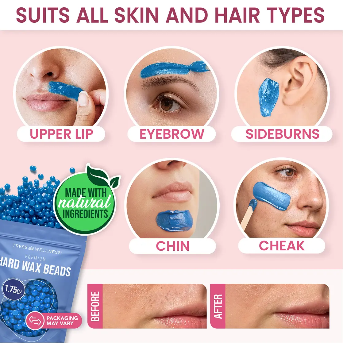 Easy to Use Nose & Brow Wax Kit for Women & Men by Tress Wellness