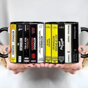 Motörhead Albums Cassette Retro Music Accent Mug, Heavy Metal Rock Coffee Mug, Vintage Cassette Album Art Mug, Classic Metal Fan Drinkware Gift