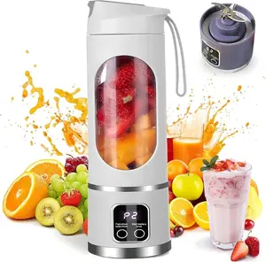 Portable blender,USB-C rechargeable,Personal compact travel juicer cup15OZ for Shakes, Smoothies,Fresh juice,Self-cleaning,Leakproof lid, Smart time display,12 blades,with strong blending multimode machine Valentines gift for bf large capacity