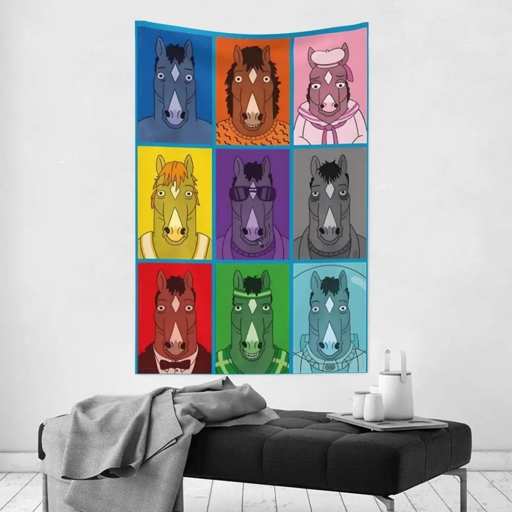 BoJack Sitcom Horseman Tapestry - Vibrant 60x40 Inch Wall Hanging Art with Unique Fashion Portraits, Bright Colors, Perfect for Bedroom Decor & Home Accents, Indoor Backdrop|   Playful Colorful tiktokshopbacktoschool