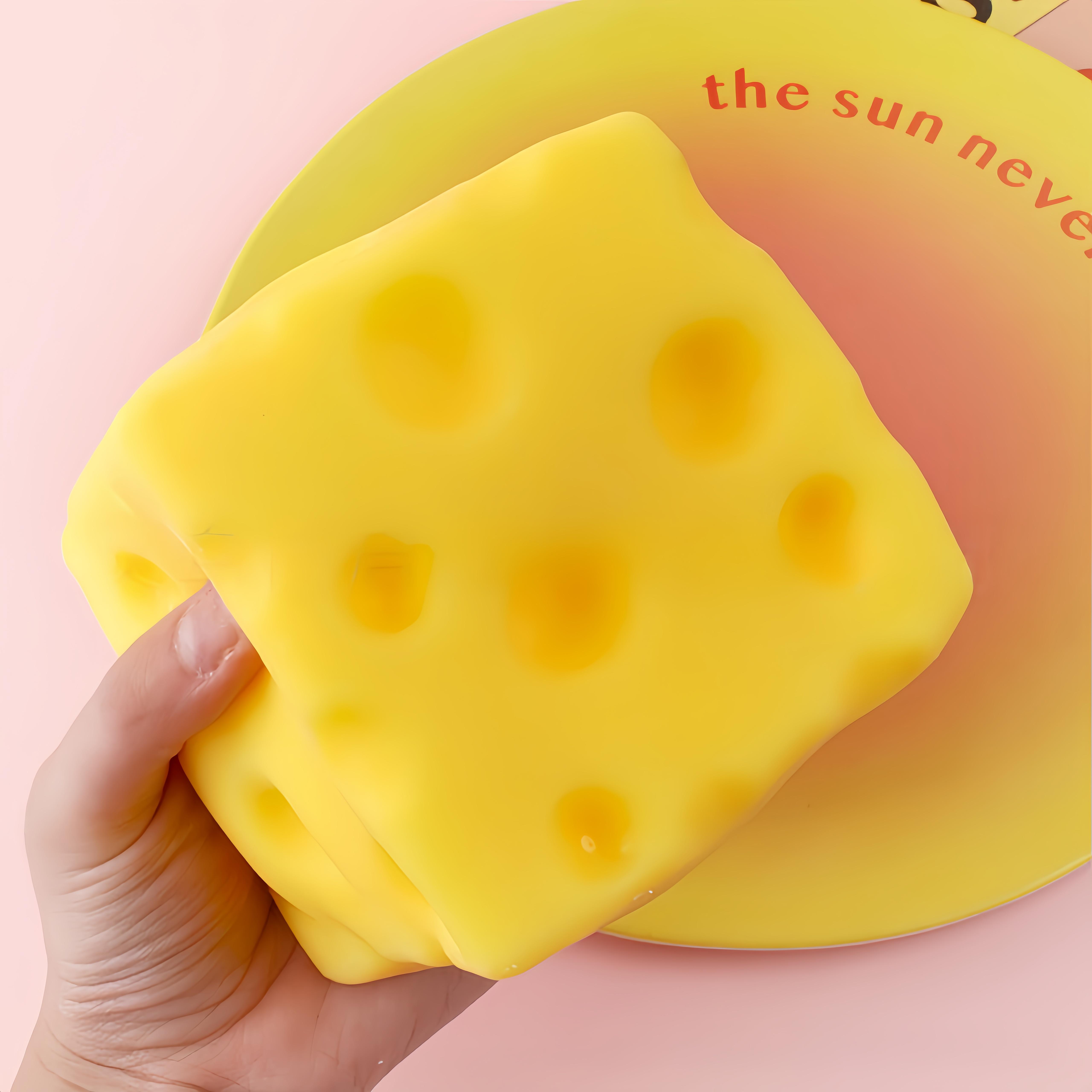Jumbo Cheese Squishy - 10cm Slow Rebound Fidget Toy| Soft EVA Flour-Filled Stress Ball Funny Squishy Cheese Block – Yellow Moldable Sensory Fidget Toy with Squeeze Feature, Cute Creative Valentine’s Day Gift for Friends