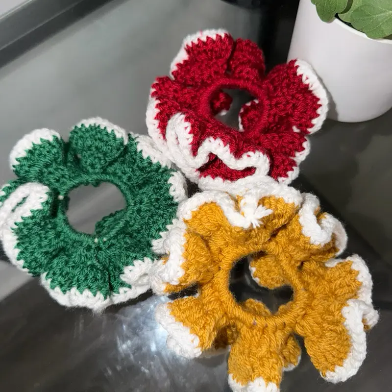 Handmade Crochet Hair Scrunchies - Fluffy Ruffle Hair Ties