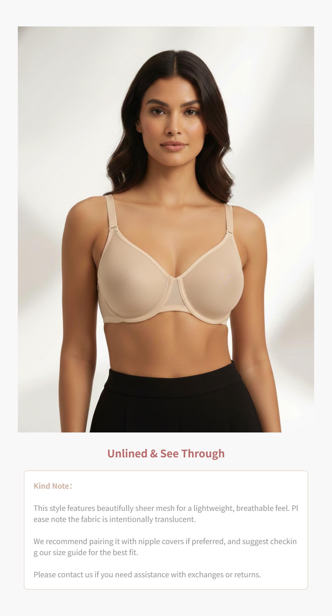 HSIA Enchante Unlined Plus Size Smooth No Lace & Lace Semi Sheer Mesh Underwire Full Coverage Minimizer Bra with Convertible Straps & Smoothing U-Back Invisible Look for Curvy Women SpringStatements