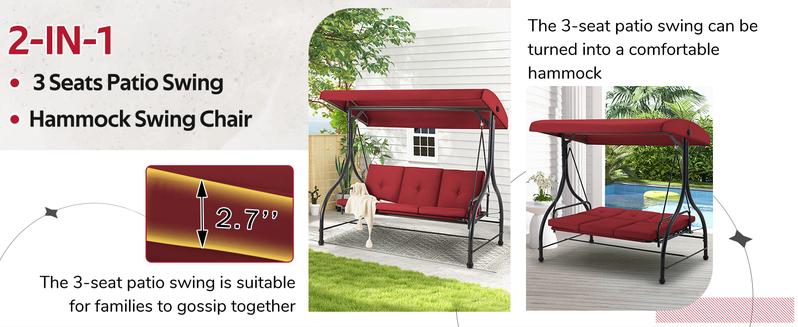 AECOJOY Outdoor Patio Swing Bed with Adjustable Backrest & Canopy 2-in-1 Convertible Patio Swing Set Standing Swing for Comfortable Outdoor Time AECOJOY Outdoor Patio Swing Bed with Adjustable Backrest & Canopy 2-in-1 Convertible Patio Swing Set Standing Swing for Comfortable Outdoor Time