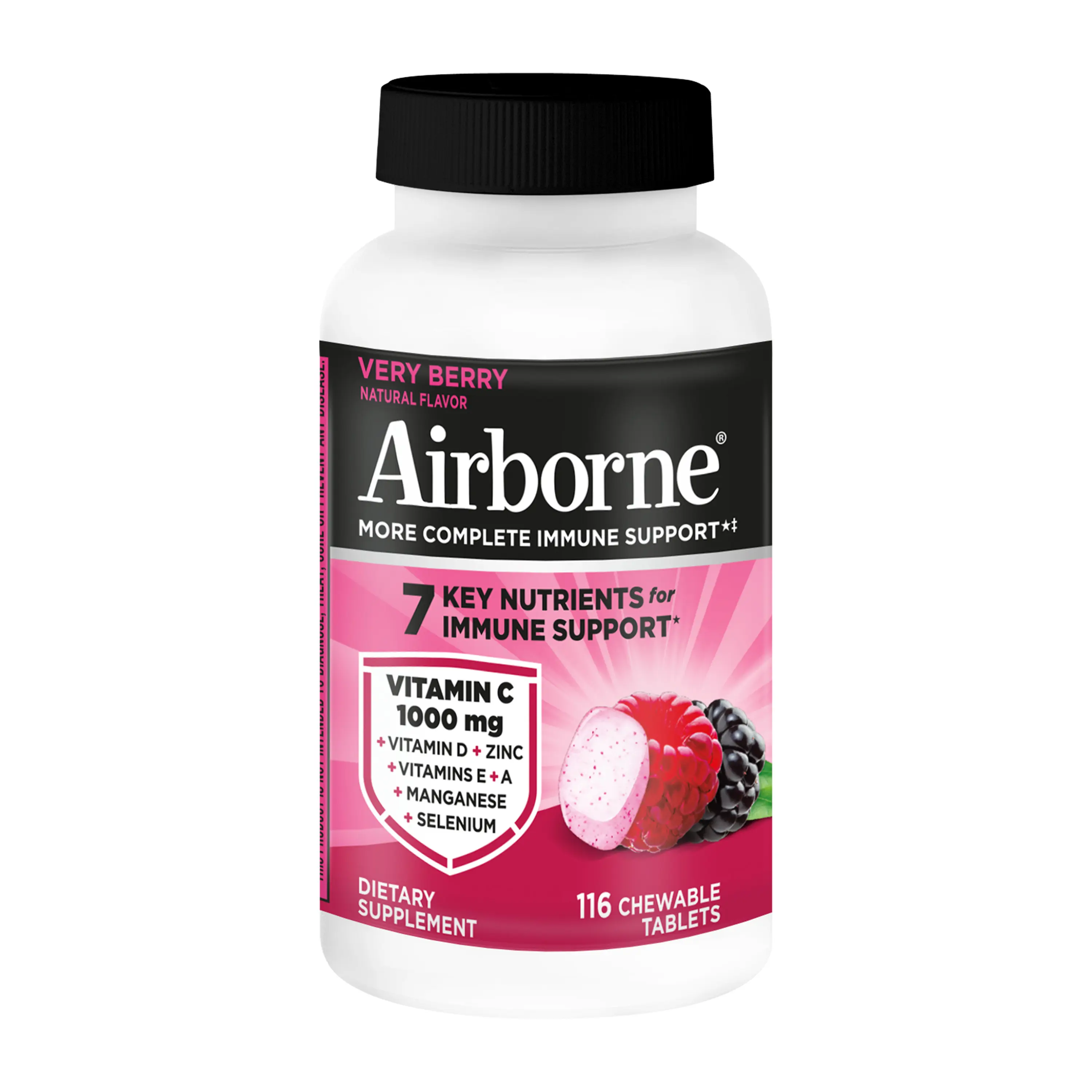 Airborne 1000mg Vitamin C Immune Support Very Berry Chewable Tablets, 116ct