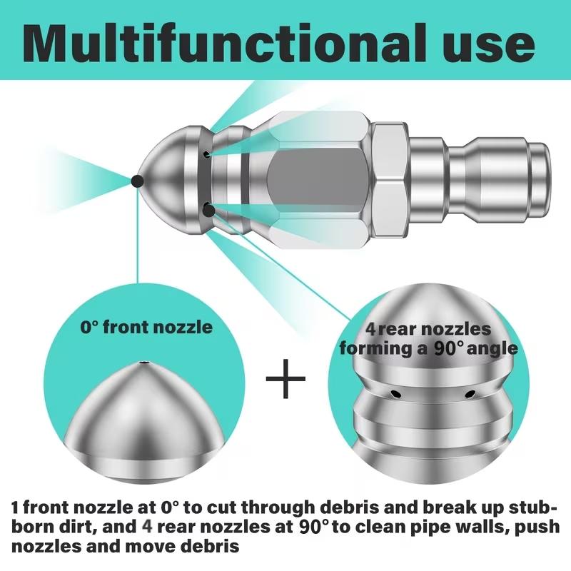 Sewer Cleaning Tool High-Pressure Nozzle, Aluminium Alloy Pressure Washer Drain Jetter Nozzle with 1/4" Quick Connect, Heavy Duty Clog Remover for Home Plumbing Kitchen Bathroom Shower Drain, Home Improvement Cleaning Accessories-YY