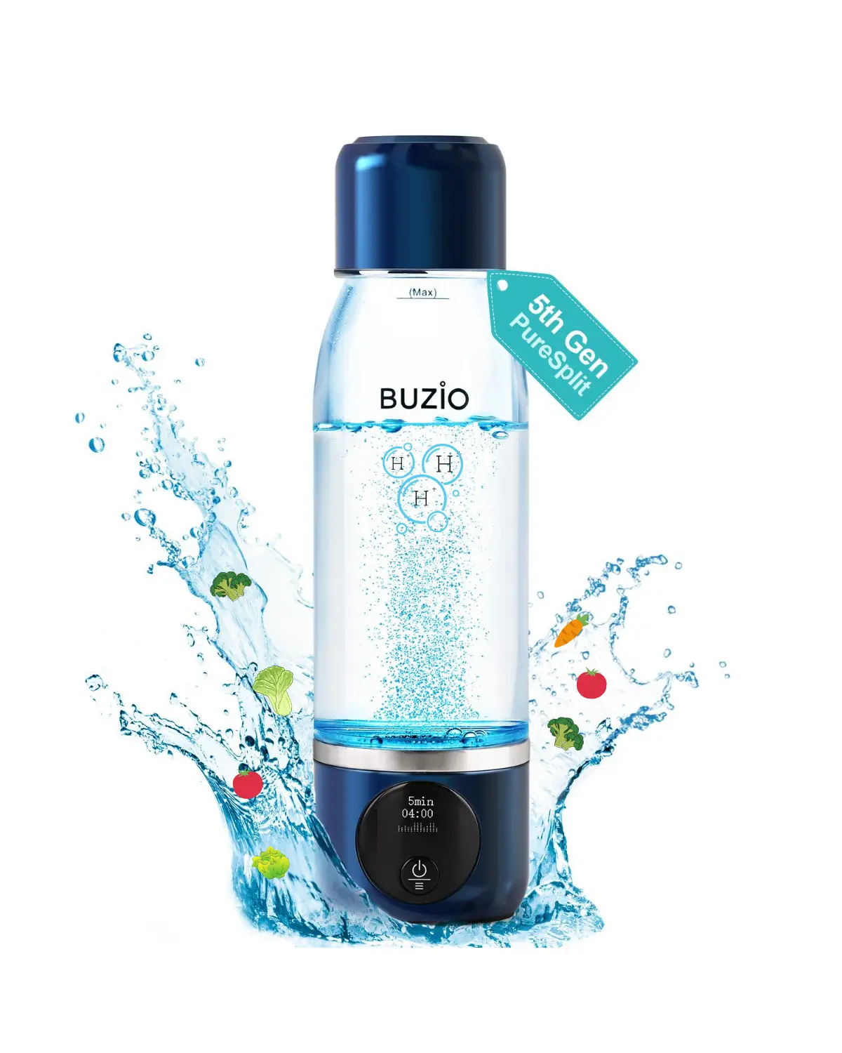 BUZIO 5th Gen PureSplit Hydrogen Water Bottle, Generator Up to 3000+PPB Concentration Real Alkaline Water Cup with OLED Display, Portable Drinkware