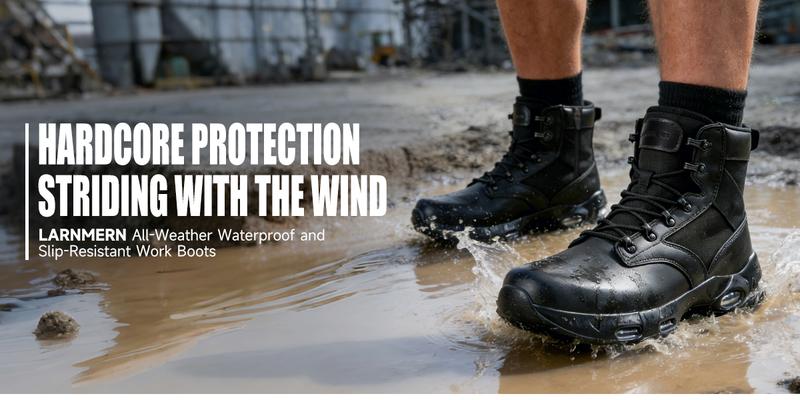 LARNMERN Men's Non Slip Work Boots Cushion Waterproof Oxford Shoe with Recycled Materials & Dual Cushioning for Comfort & Durability