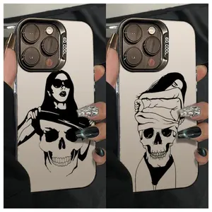 Goth Skull Girl Illustration Phone Case - Edgy Dark Art Protective Cover for iPhone 17 16 Pro Max 15 Plus 14 13 12 with Galaxy S26 Edge S23 Ultra S24 Plus FE S25 S22YGCYK Silver-colored phone case  #YGCYKKL8
