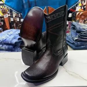 Luis XV- El Potrero de Cierre Men's Classic Brown Leather Cowboy Boots with Embroidered Detail and Comfortable Sole