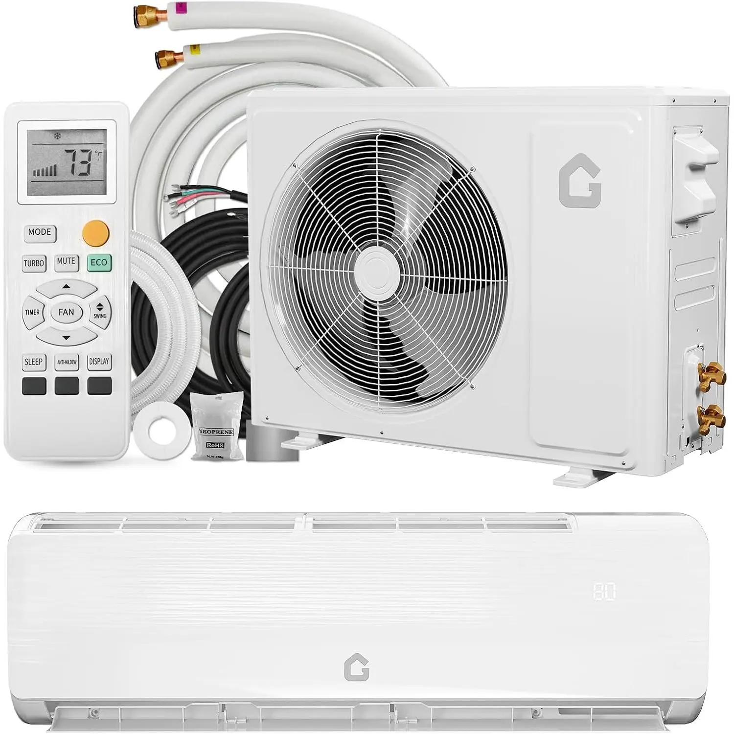 9000 BTU Energy Saving Split Type Aircon - 19 SEER2 Ductless Inverter Mini Split AC/Heat Pump System, 230V Wall Mount Unit with Installation Kit, All-Season, Cools Up to 450 Sq. Ft, Energy Saving Ac