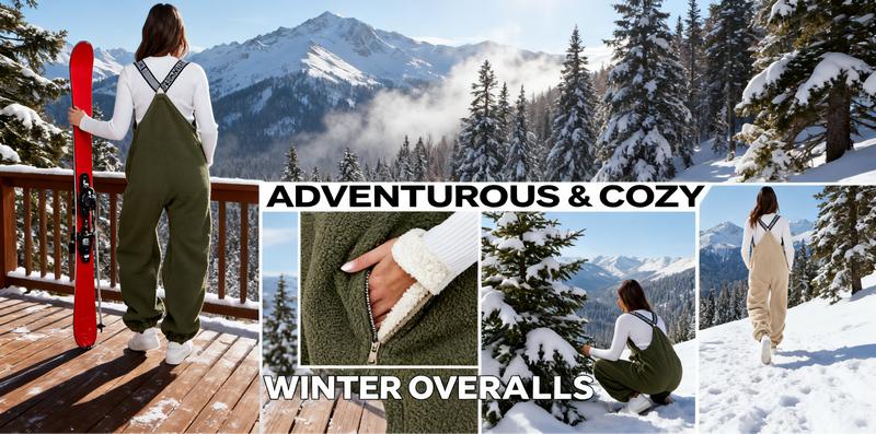 Molitree Women's Sherpa Fleece Overalls 2025  Warm Winter Casual Loose Jumpsuits Sherpa Bib Overalls Fuzzy Ski Pants with Pockets Basic Womenswear