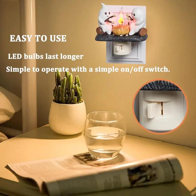 Breamies Ghost Campfire Flickering Halloween Night Light, 3D LED Small Electric Faux Campfire Night Light, Halloween Nightlight Indoor Decorations,Funny indoor/Interior Decoration,Candle gift,Atmosphere Ornaments