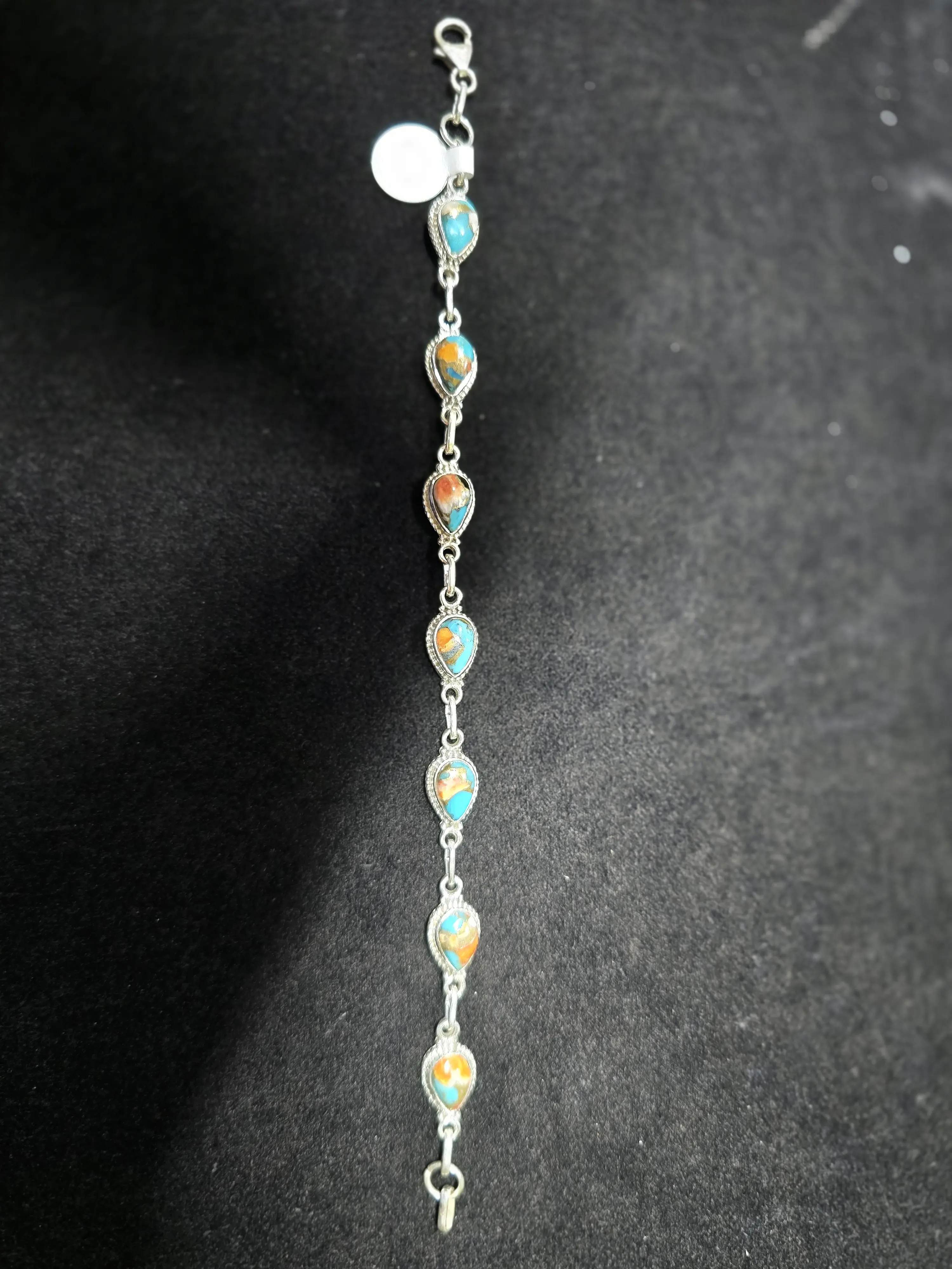 Spiny Oyster Turquoise Sterling Silver Link Bracelet