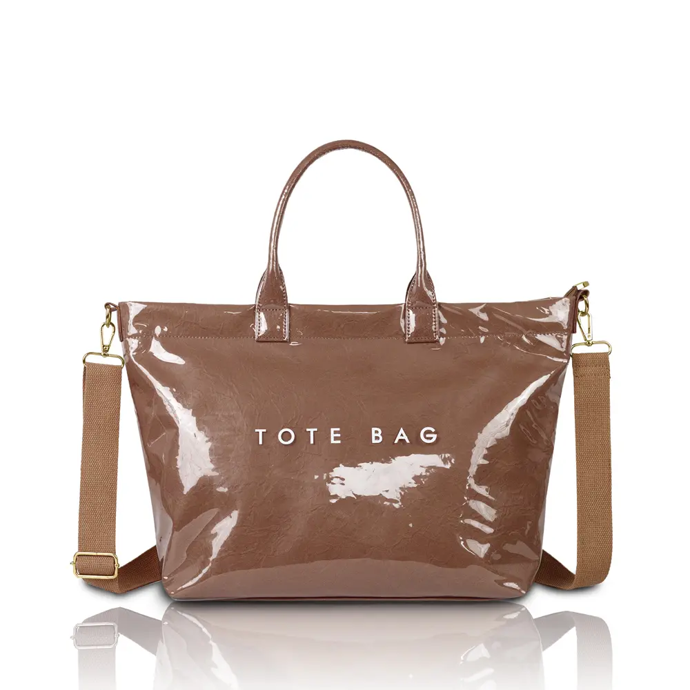 Women's Elegant Commuter Everyday Tote Bag, Plain High-Capacity Kraft Paper & PVC Design, Transparent Letter Print, Waterproof Shoulder Bag for Travel & Daily Use, Everyday Bags, Elegant Commuter Bag