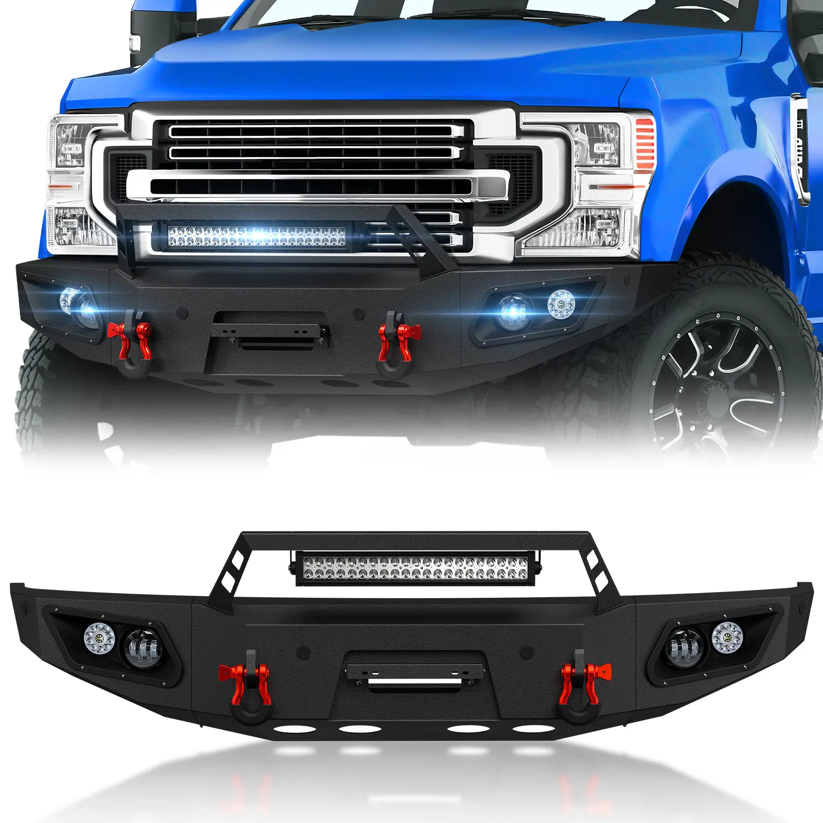 【EYOUHZ】Metal Front Bumpers, Durable High-Strength Steel, Easy to Install, Compatible with 2017-2022 4th Gen Ford F250 F350 F450 Super Duty, 40.55"d x 25.59"w x 14.17"h