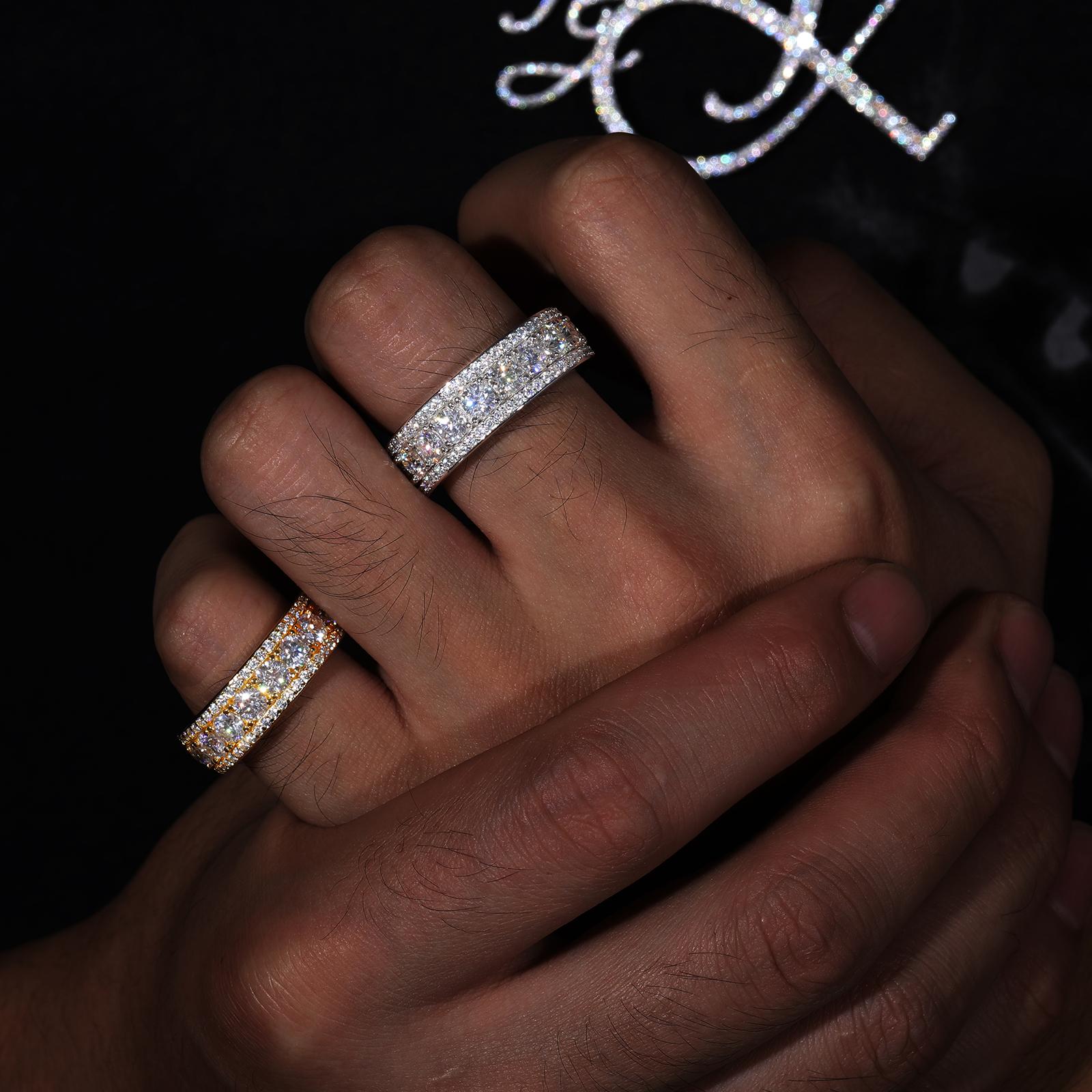 【#R44】UCCIYO 8mm Synthetic Moissanite Rings For Men Hip Hop Jewelry Sterling Silver S925