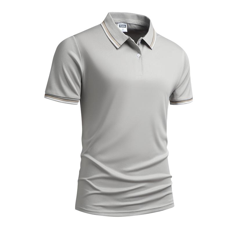 Men's Solid Black Polo Shirt with Orange & White Trim Turn-down Collar Short Sleeve Summer Versatile Business Casual Top