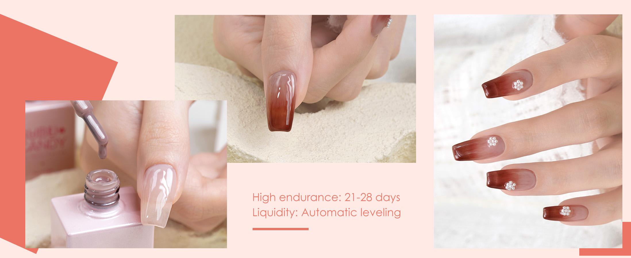 BUBU CANDY 6pcs 15ml Gel Nail Polish Set with LED Light Rubbing Strips Non Toxic Vegan Kit for Cuticles DIY Nails Honey Cocoa Amber Powder Ice Crystal White Mocha Powder Lotus Root Starch